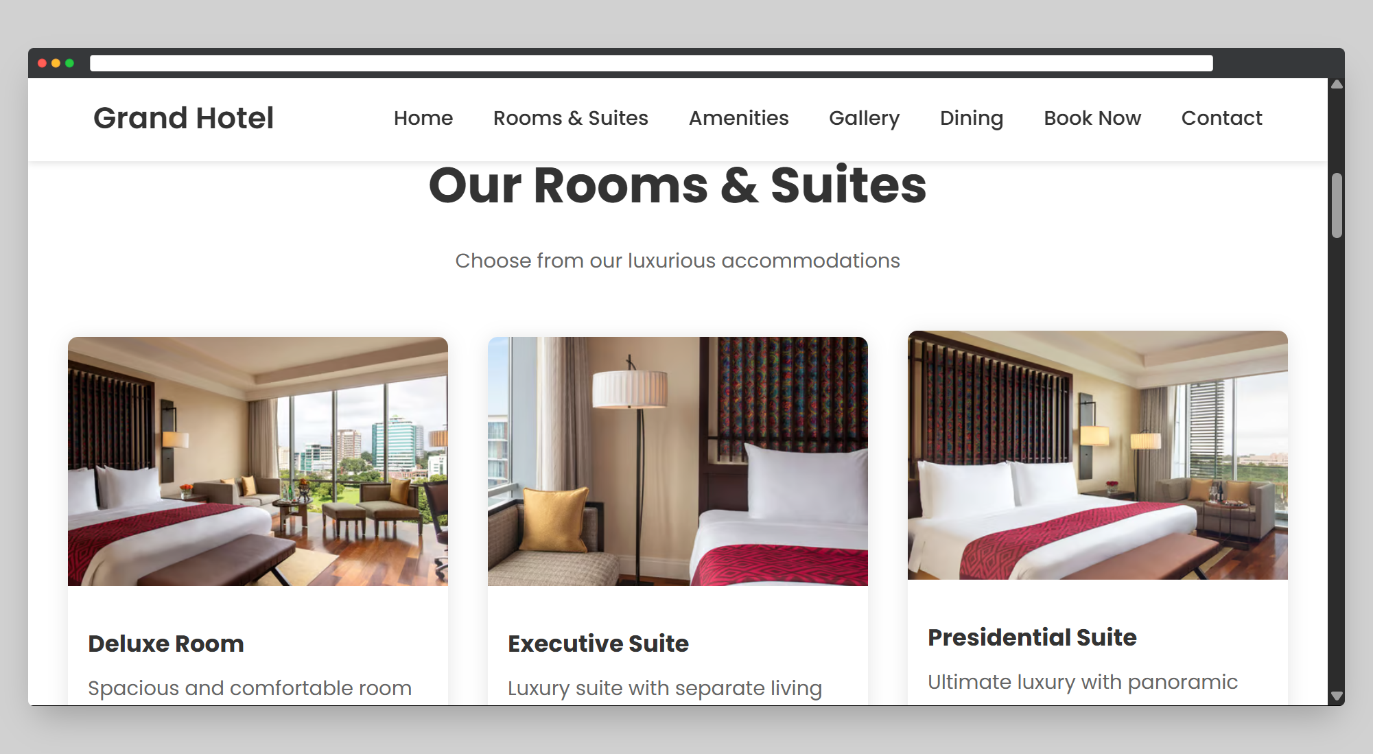 Grand Hotel website mockup